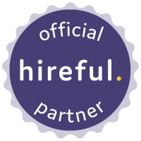 Official partner badge for Hireful: purple circular seal with scalloped edge, showing 'official partner' around the rim and 'hireful' in the center.